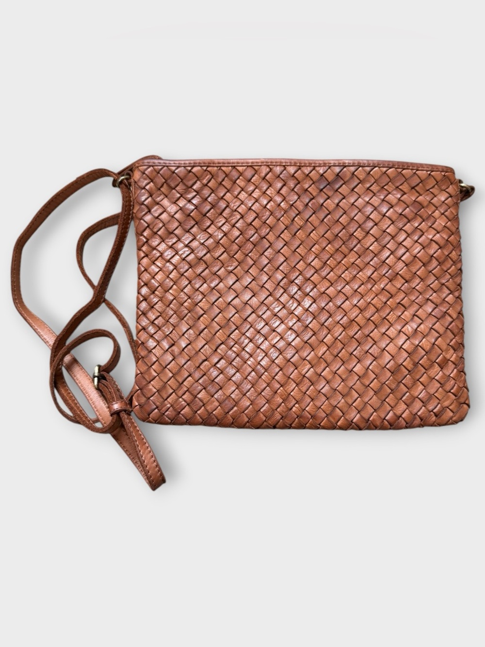 Woven 100% Genuine Leather Crossbody Bag With Adjustable Shoulder Strap